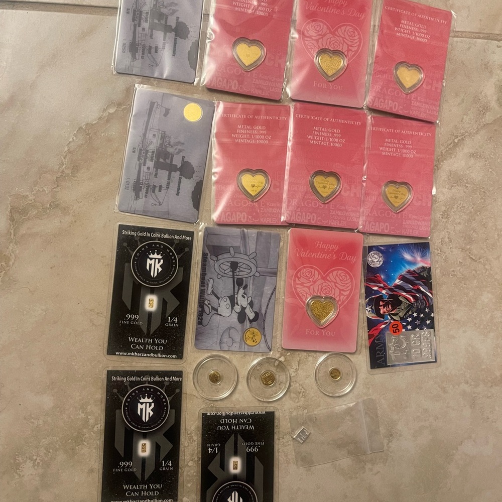 Assorted Gold Heart & Round Bullion Pack - Gold Color